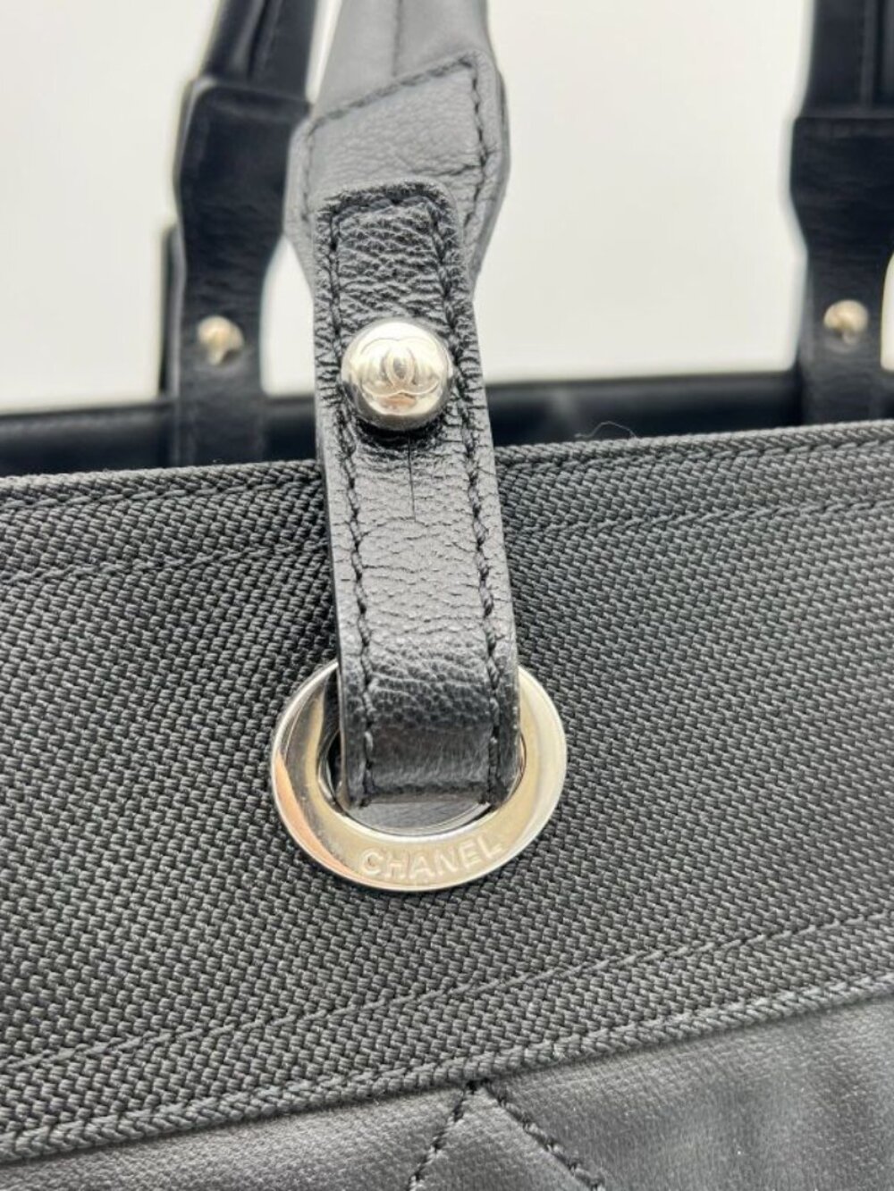 Chanel Paris Biarritz Tote MM 2-Way Nylon Leather Black Silver - Picture 4 of 15